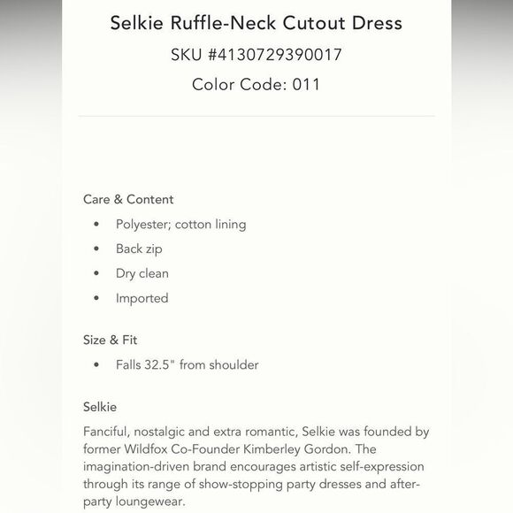 Anthropologie x Selkie Ruffle-Neck Cutout Dress/ size XS - Picture 10 of 11